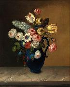 William Buelow Gould Still life, flowers in a blue jug oil on canvas painting by Van Diemonian (Tasmanian) artist and convict William Buelow Gould (1801 - 1853). USA oil painting artist